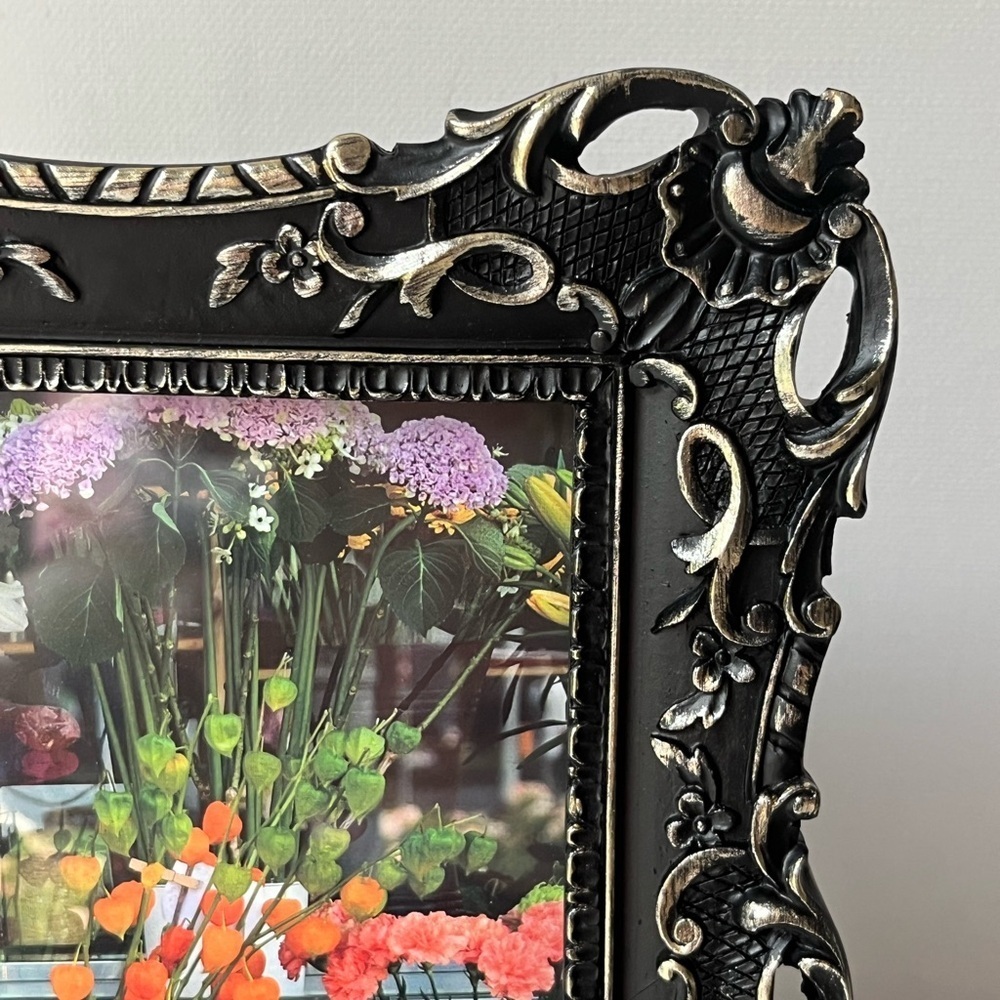 4X6" Black Gilded Ornate Floral Picture Photo Frame Tabletop Wall - Picture 7 of 13